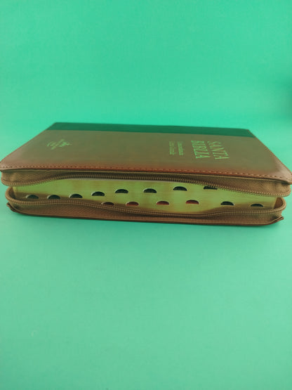 Biblia rvr 1960 negra-marrón con cierre e índice