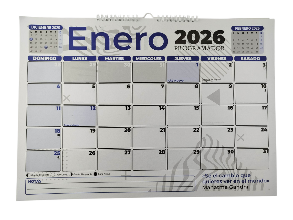 Calendario programador horizontal grande azul 2026 by Varios