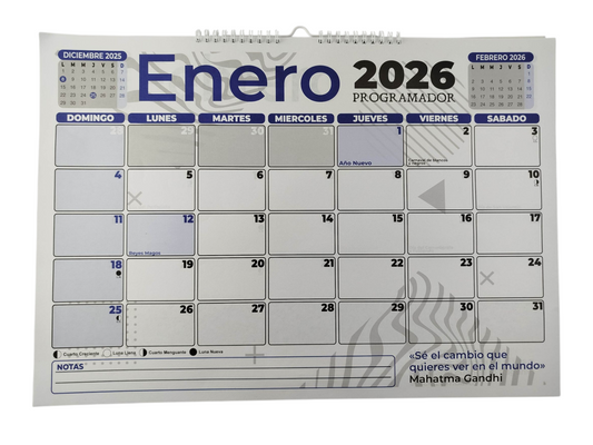 Calendario programador horizontal grande azul 2026 by Varios