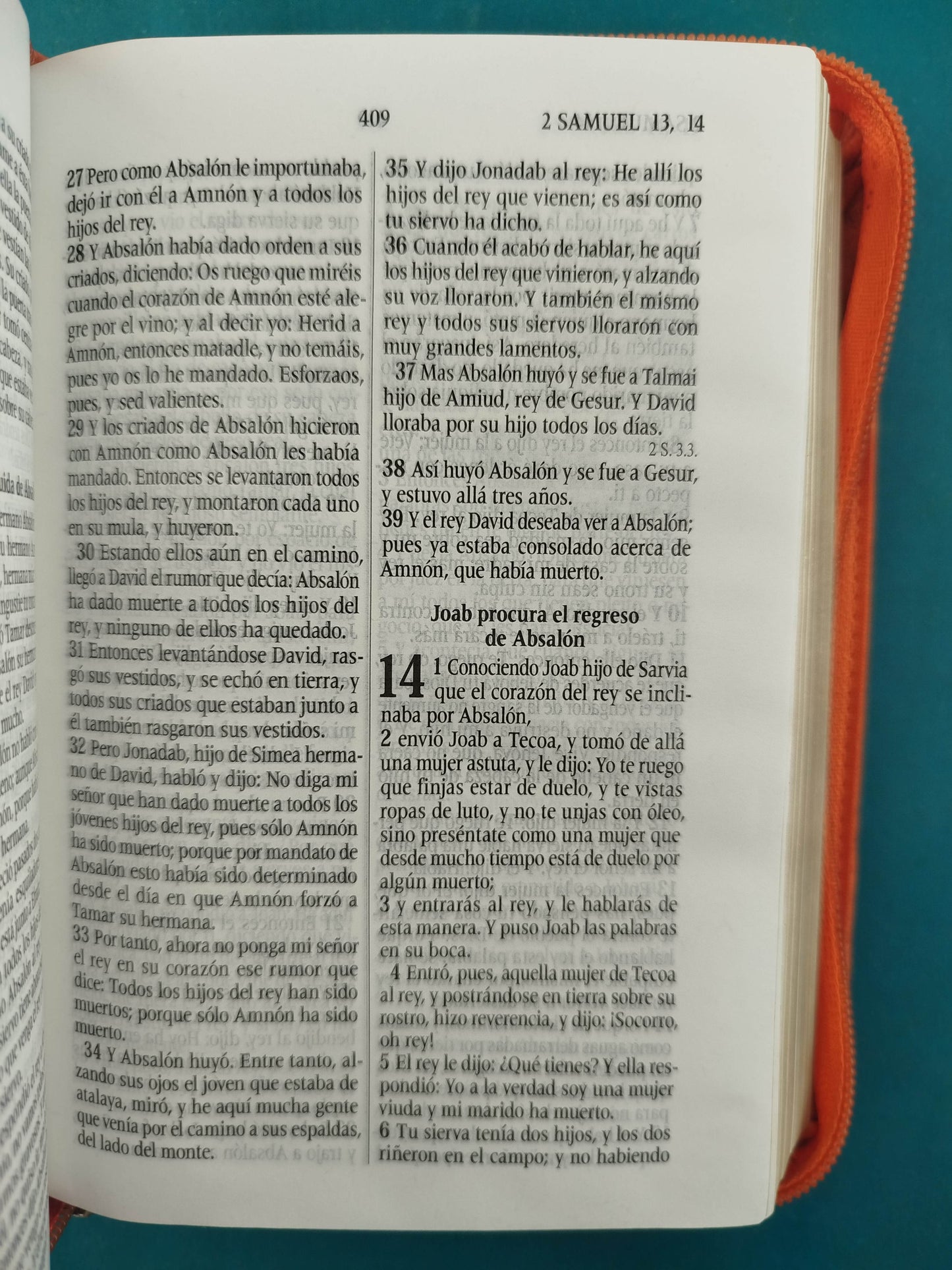 Biblia troquelada cosida naranja beige