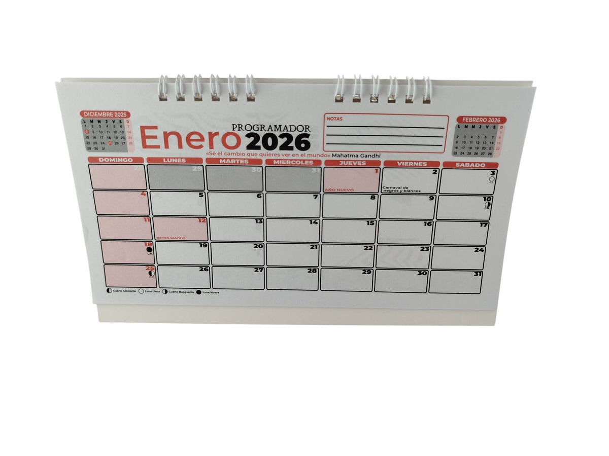 Calendario programador escritorio 2026 rojo by Varios