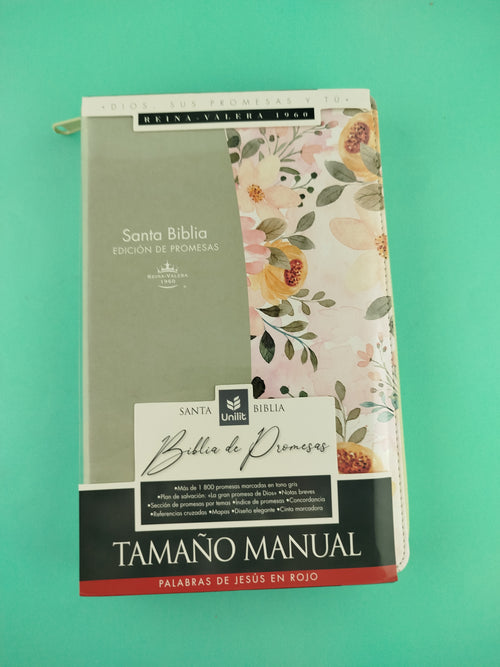Biblia de promesas letra grande con índice tamaño manual verde-flores by Reina Valera 1960