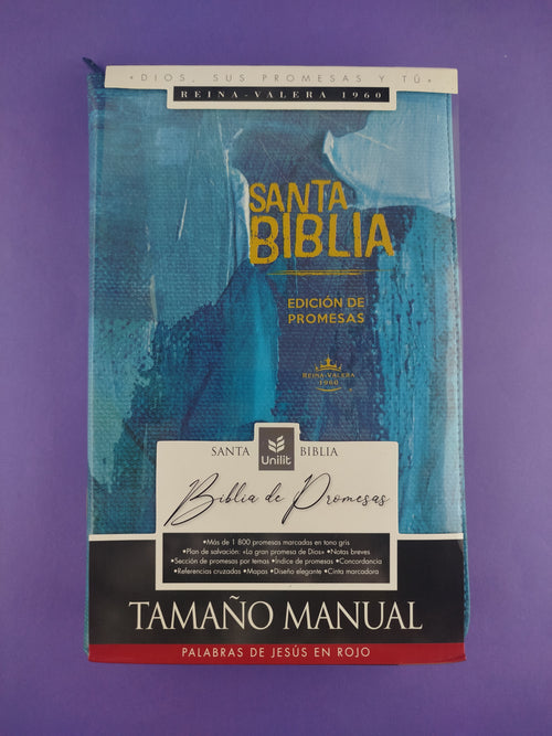 Biblia de promesas letra grande con índice tamaño manual azul by Reina Valera 1960