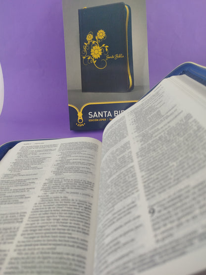 Biblia edición zíper sentipiel azul oscuro girasol
