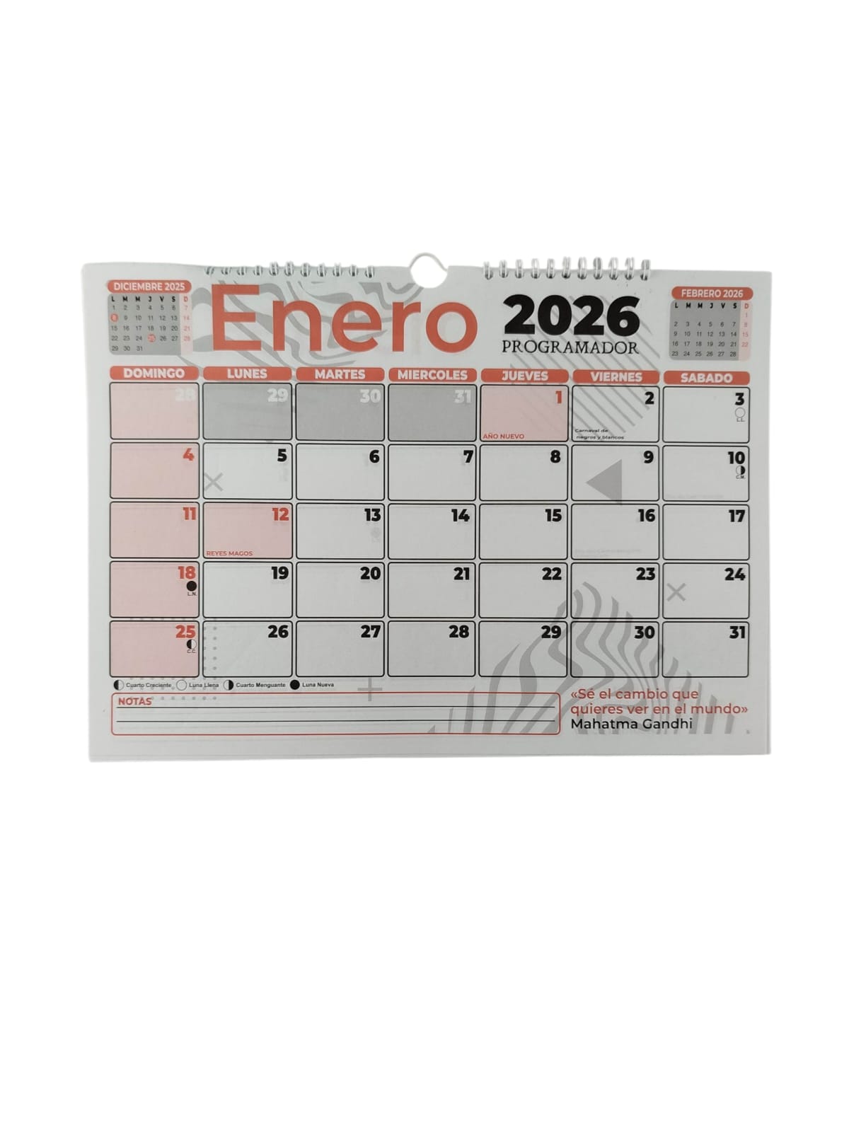 Calendario programador octavo horizontal rojo 2026 by Varios