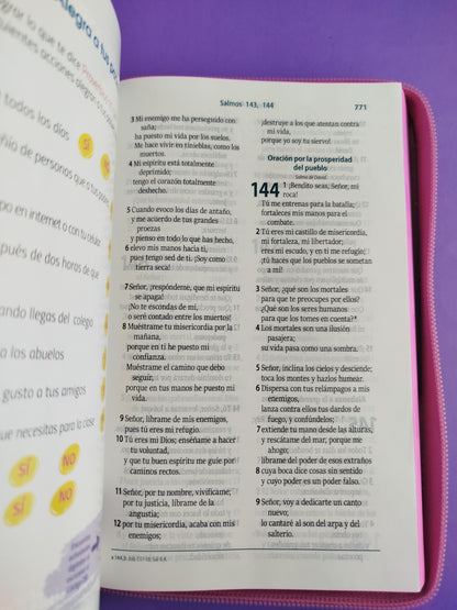 Biblia valientes con Jesús rvr letra grande fucsia