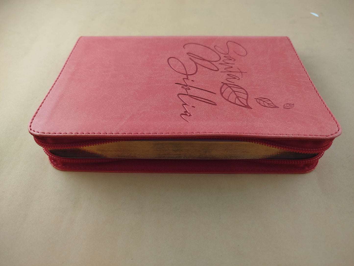 Biblia rvr letra grande salmón borde dorado