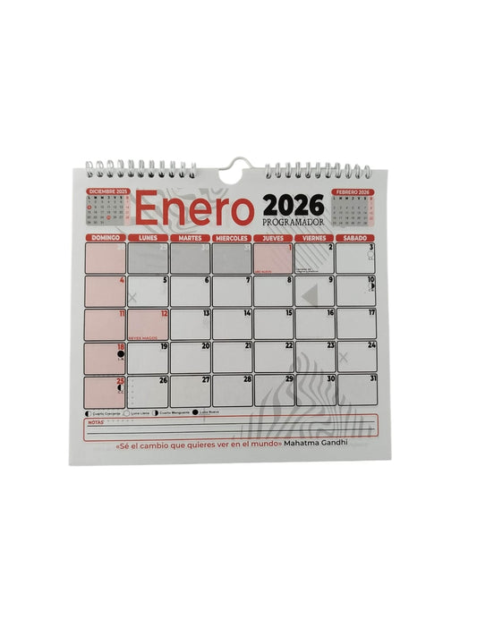 Calendario programador mediano rojo 2026