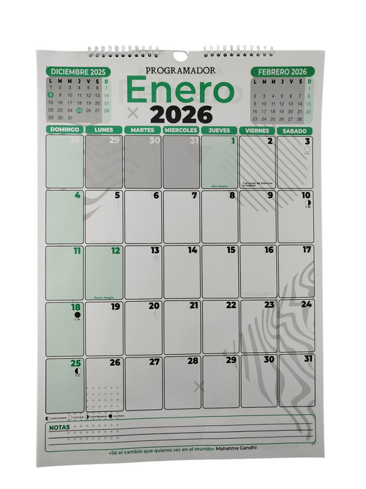 Calendario programador vertical grande verde 2026 by Varios
