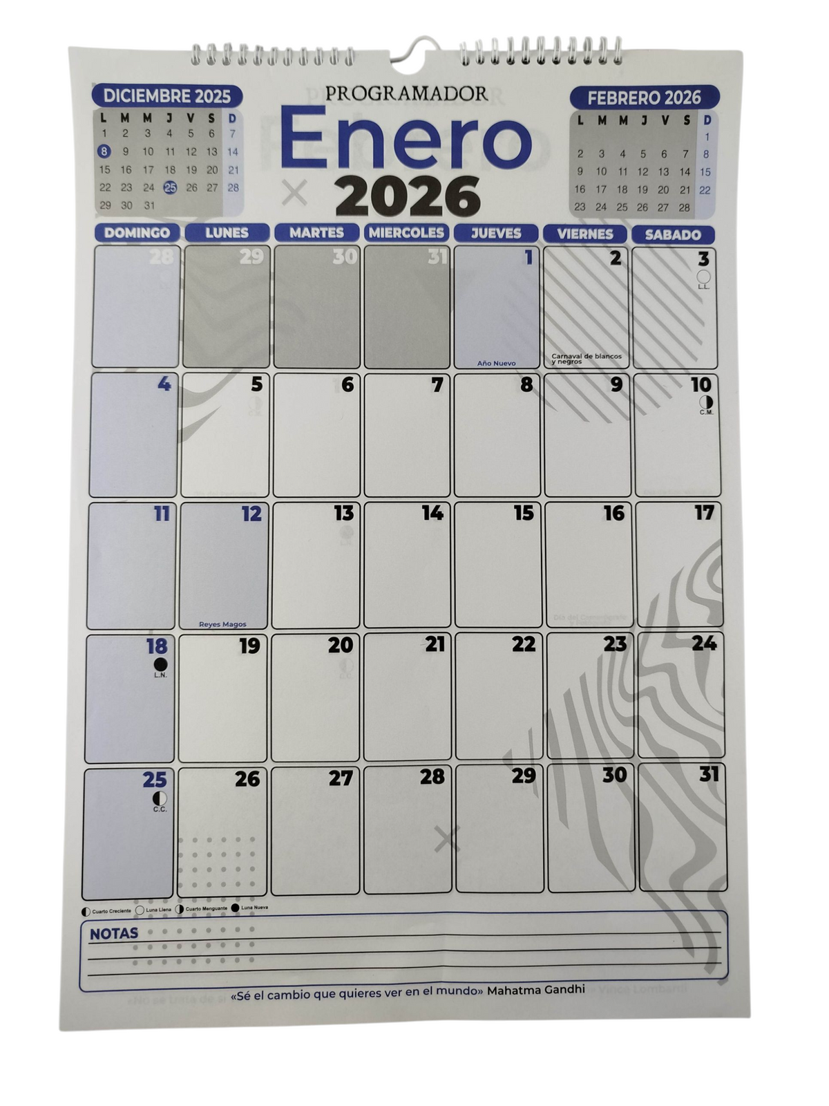 Calendario programador vertical grande azul 2026 by Varios