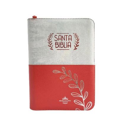 Biblia rvr letra grande salmón blanco borde plateado by reina valera 1960