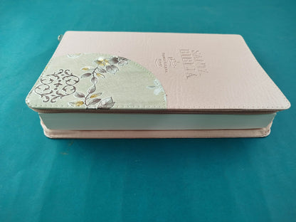 Biblia rvr 1960 letra grande estuche palo de rosa satinado -flores