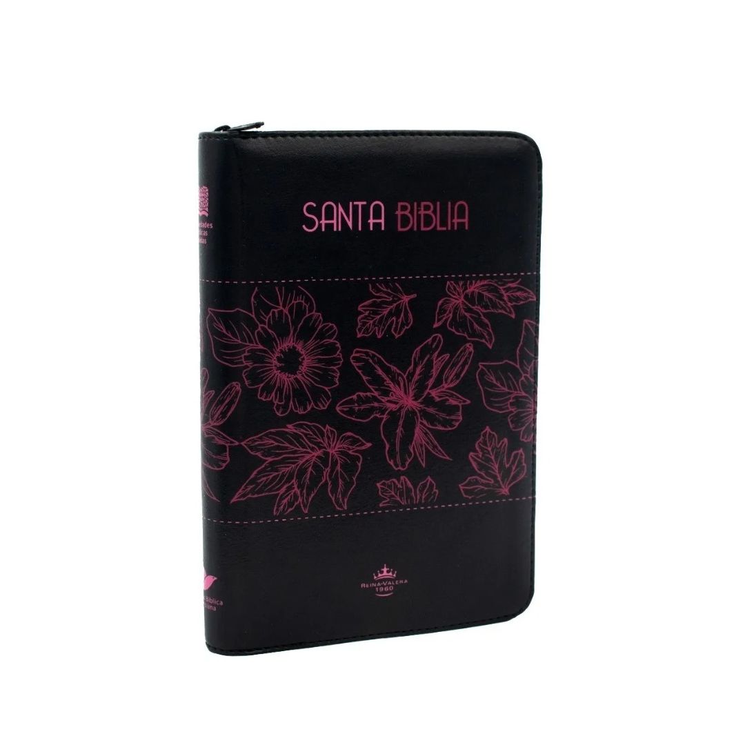 Biblia rvr letra grande negra flores fucsia promoción by reina valera 1960