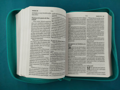 Biblia rvr 1960 turquesa letra grande con cierre