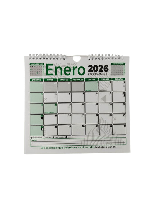Calendario programador mediano verde 2026