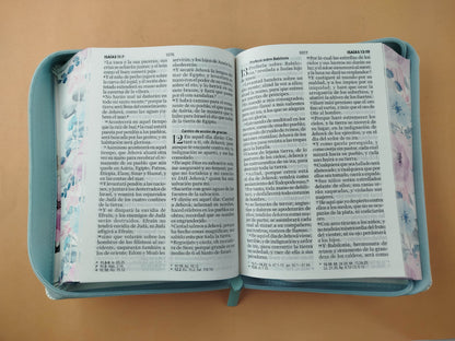 Biblia rvr 1960 colección primaveral letra grande azul claro con cierre