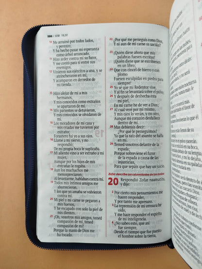 Biblia rvr letra grande azul borde plateado