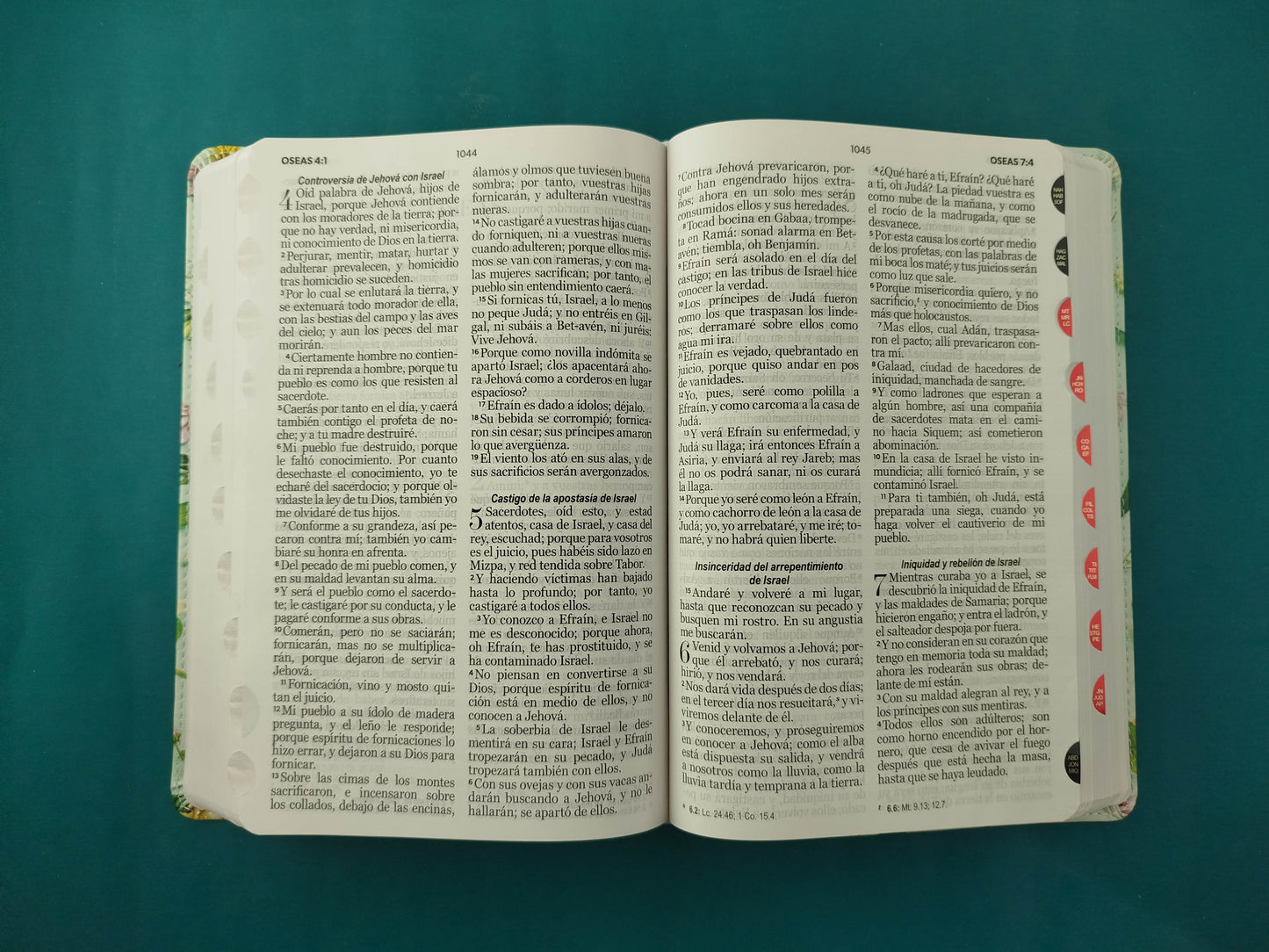 Biblia rvr letra grande verde menta flores borde blanco sin forro con índice