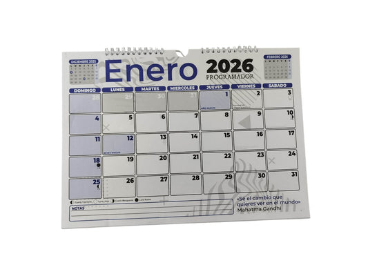 Calendario programador octavo  horizontal azul 2026