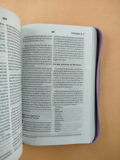 Biblia tla lila con estuche borde platiado