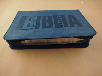 Biblia rvr letra grande azul borde plateado