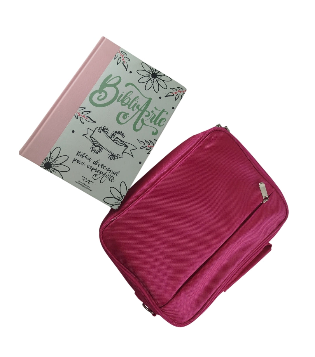 Bibliarte biblia devocional para expresarte rosa borde blanco- flores + maletín fucsia by reina valera contemporánea