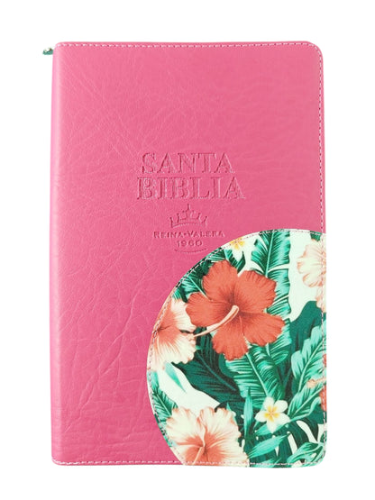 Biblia RVR 1960 Letra Grande con Estuche Fucsia flores