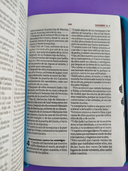 Biblia rvr troquelada fucsia azul canto plateado