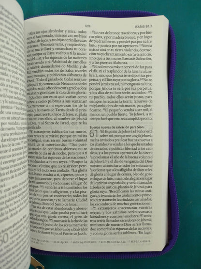 Biblia rvr 1960 letra grande estuche morado-flores lila vertical